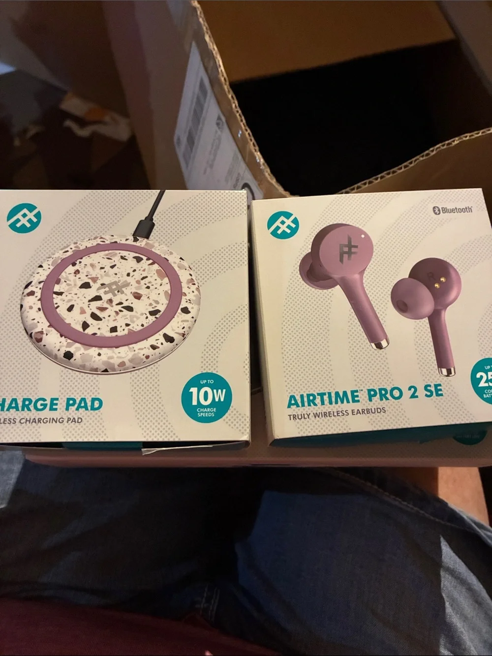 Set of 2 Airtime Pro 2 SE Wireless Earbuds - Pink Terrazzo and black